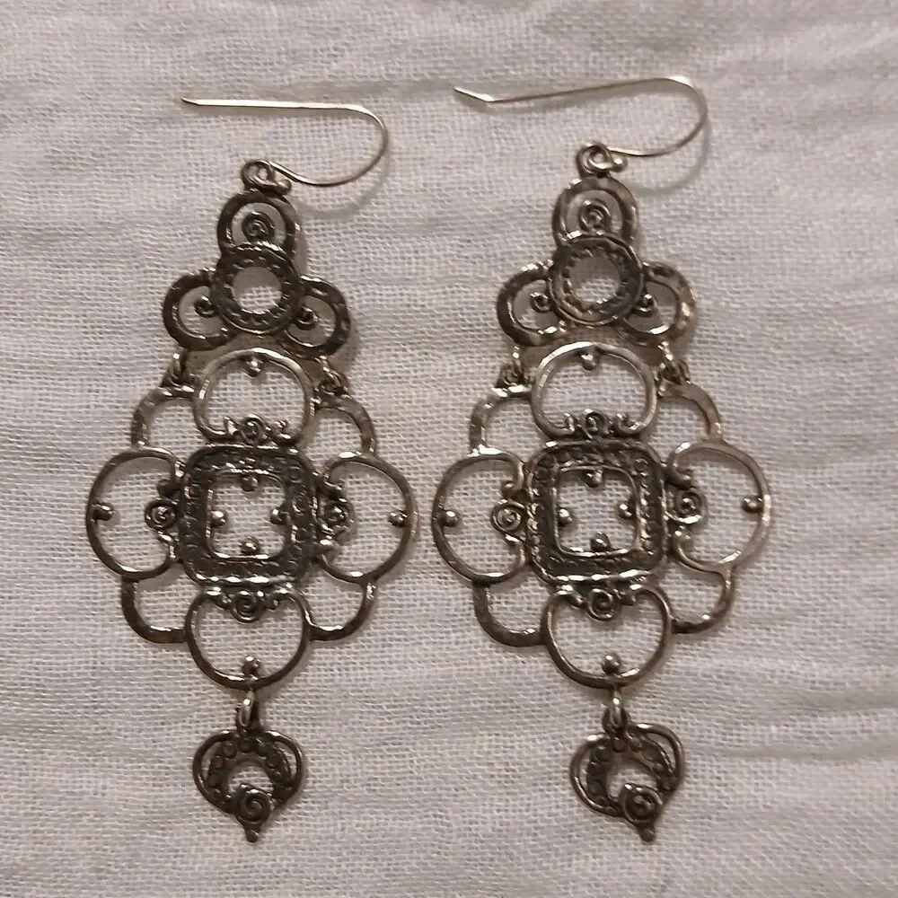 Sterling Silver Zoa Numan Chandelier Pierced Earrings 925 Israel 3" Long - Picture 6 of 8